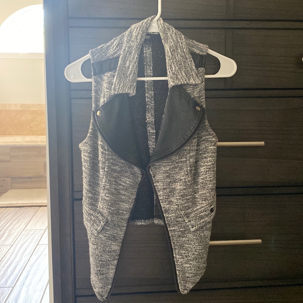 Grey vest w/ leather lapel